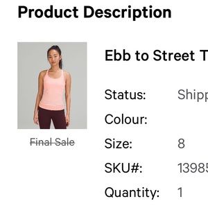 Lululemon Ebb to Street Tank